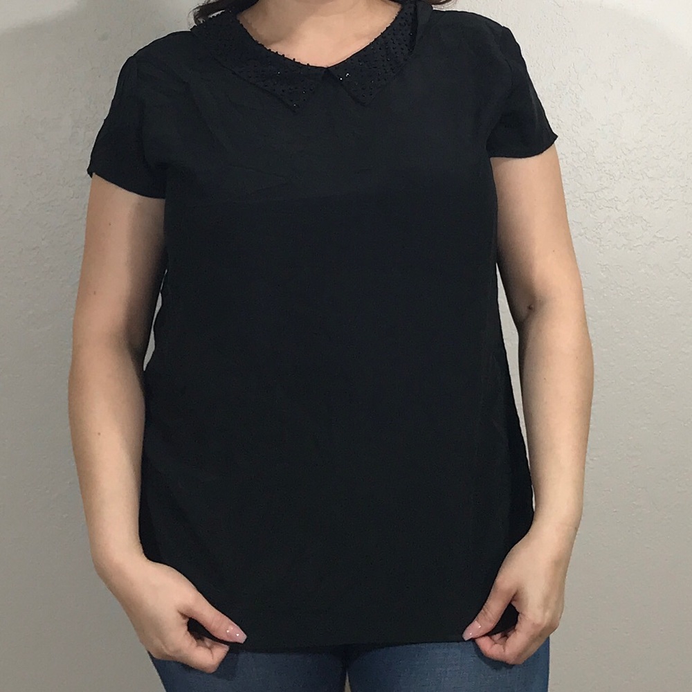 New York & Company Black Sparkle Collar Top